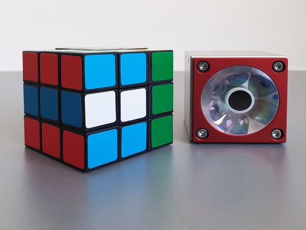 PaintChecker Industrial Cube sensor size comparison with magic cube